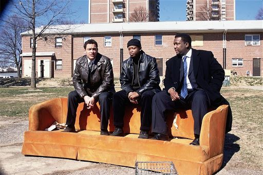 A photo of McNulty, D'Angelo and Bunk from "The Wire"